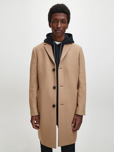 Calvin Klein Ruhák HU224332 | Calvin Klein Wool Cashmere Crombie Férfi Kabát Barna